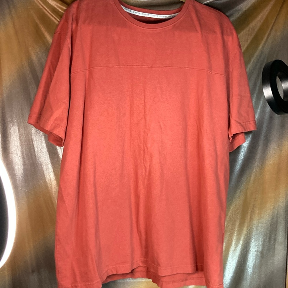 Orvis thick cotton t-shirt. Tomato orange XL 52” chest. b8